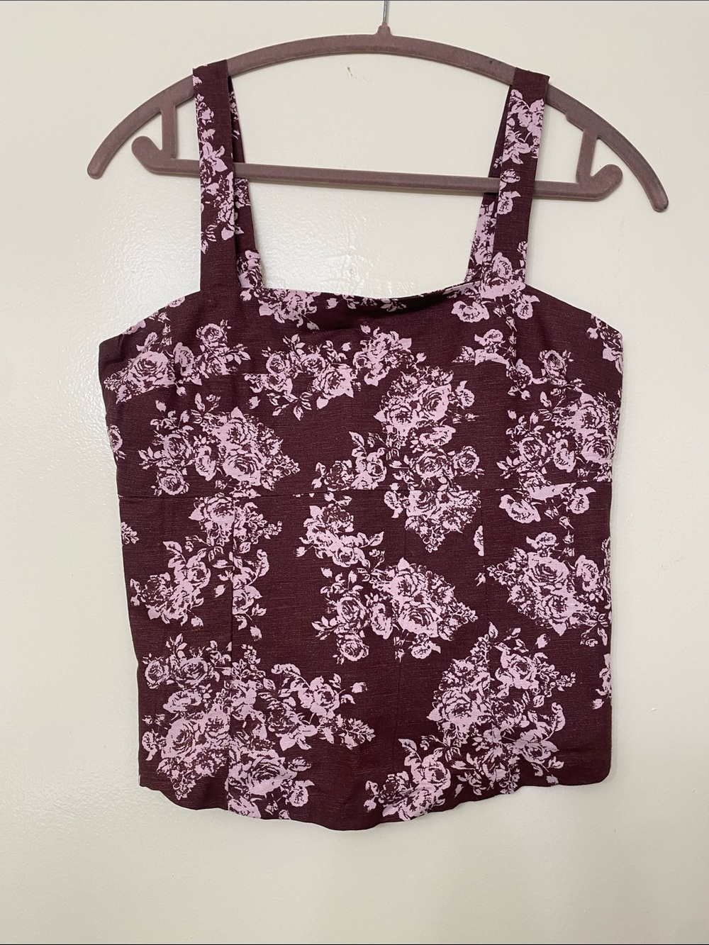 Brown Floral Square-Neck Corset Style Top
